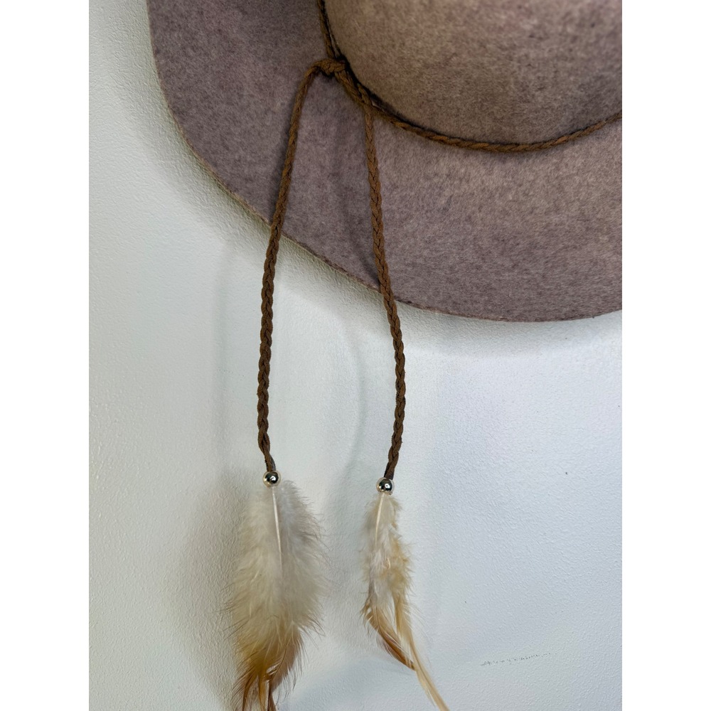 American Eagle Outfitters Wool Felt Floppy Hat Taupe Mushroom Feather One Size - Picture 6 of 12